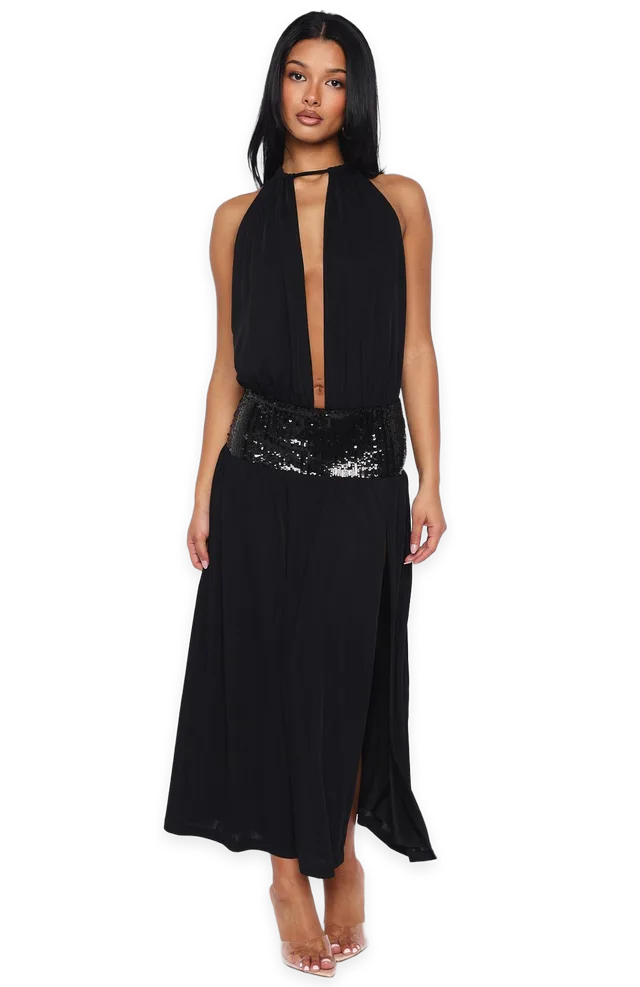 White Fox Always Evolving Halter Midi Dress Black