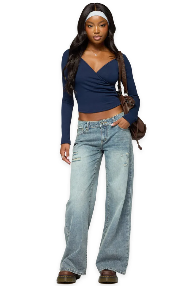 Edikted Noor Distressed Low Rise Baggy Jeans