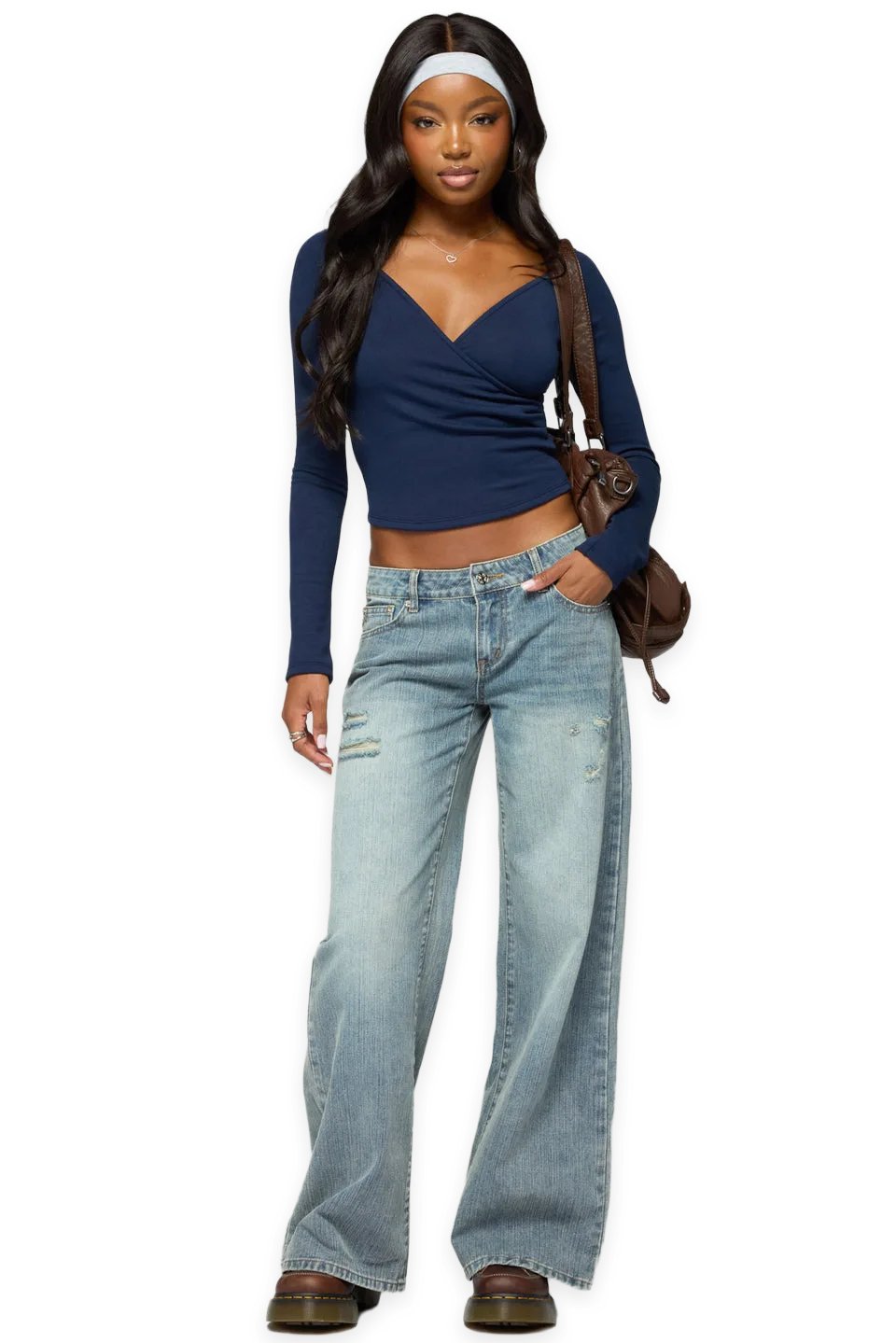 Edikted Noor Distressed Low Rise Baggy Jeans