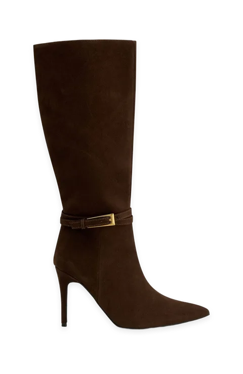 White Fox Selin Knee High Boots Chocolate Faux Suede