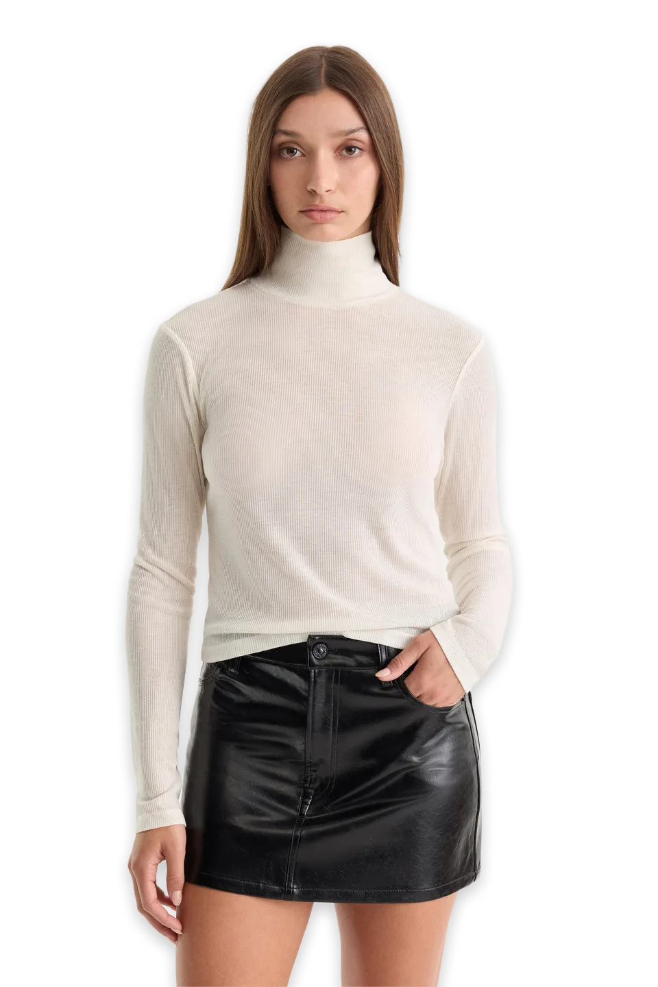 Good American THE SHEER RIB TURTLENECK