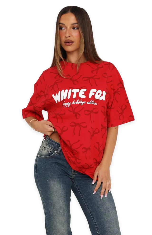 White Fox Wrapped With Love Oversized Tee Red Bow