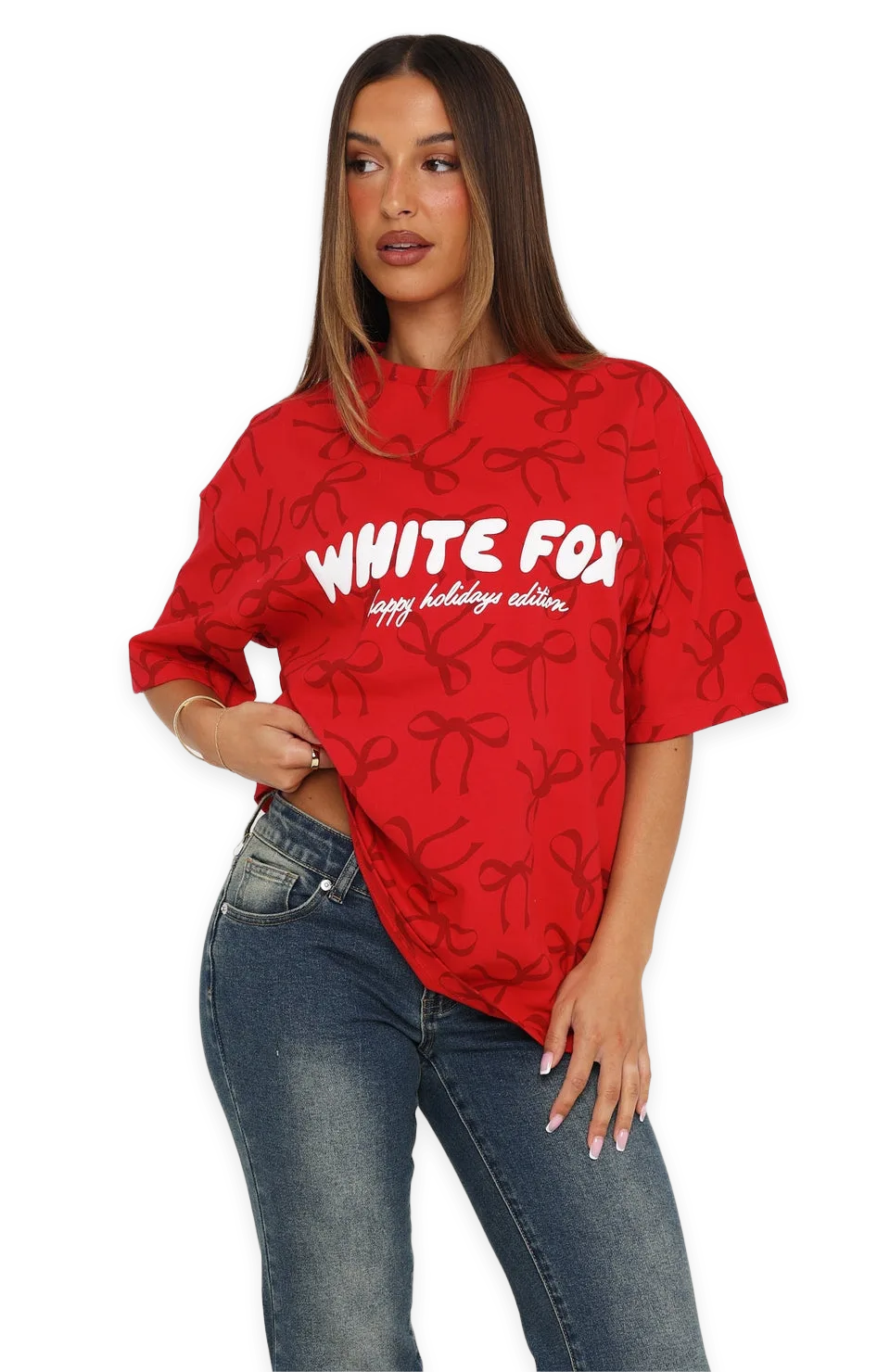 White Fox Wrapped With Love Oversized Tee Red Bow, photo 4