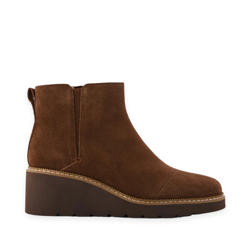 TOMS Womens Mina Wedge Boot Water Repellent Hot Cocoa Suede