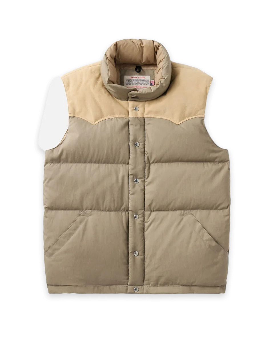 Taylor Stitch The Down Vest in Khaki Waxed Ripstop