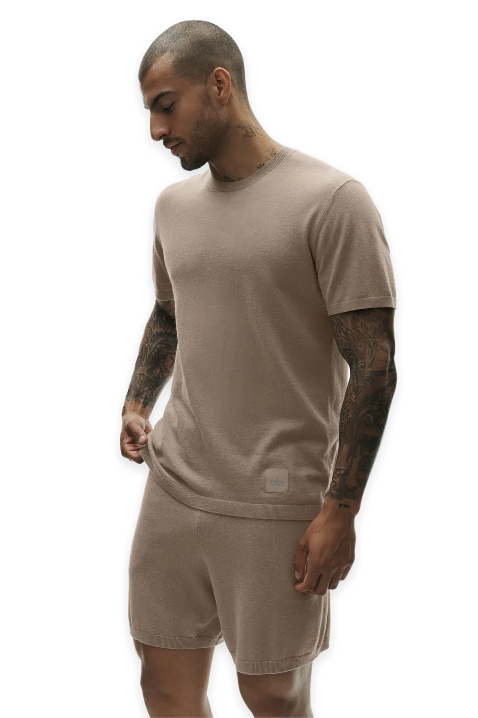 Alo Cotton Cashmere Ever Soft Short Sleeve Crew · Gravel, photo 3