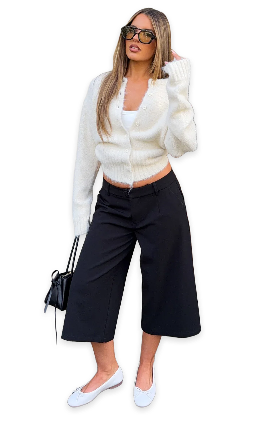 White Fox Staying Calm Wide Leg Capri Black