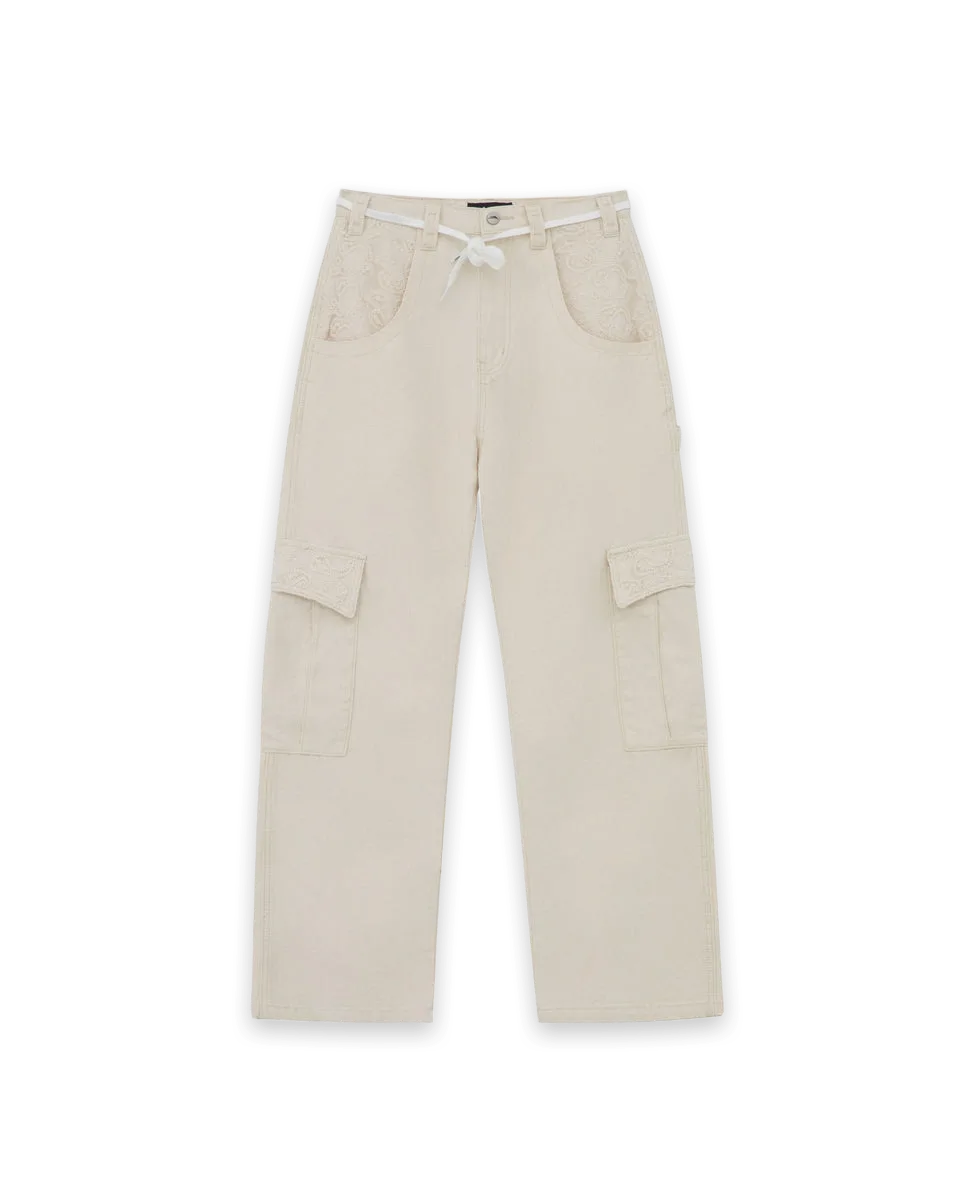 Lakai Wide-Leg Lace Applique Cargo Pant