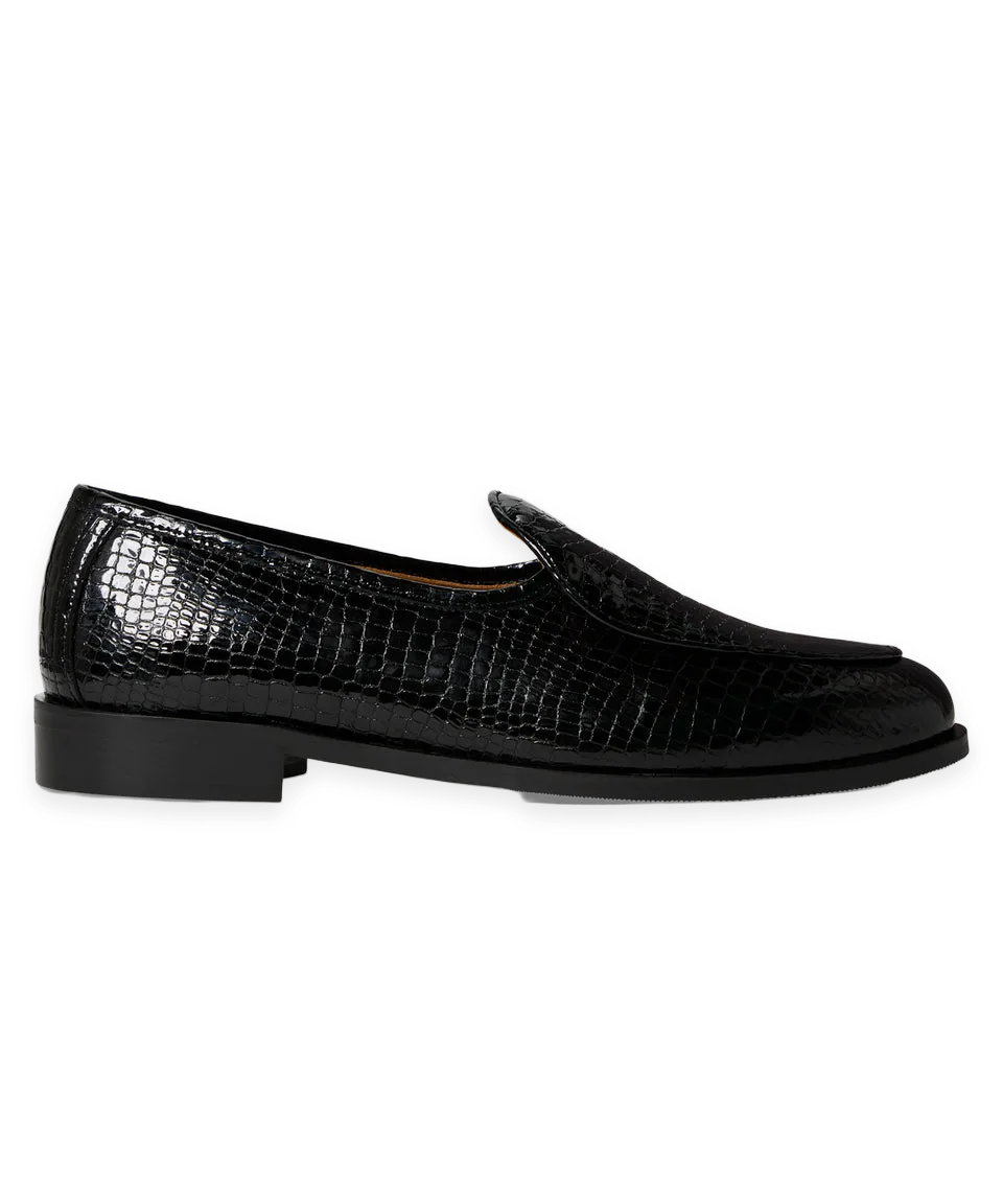 Jacques Solovière Jacques Solovière Leather Croc Stamp Loafer