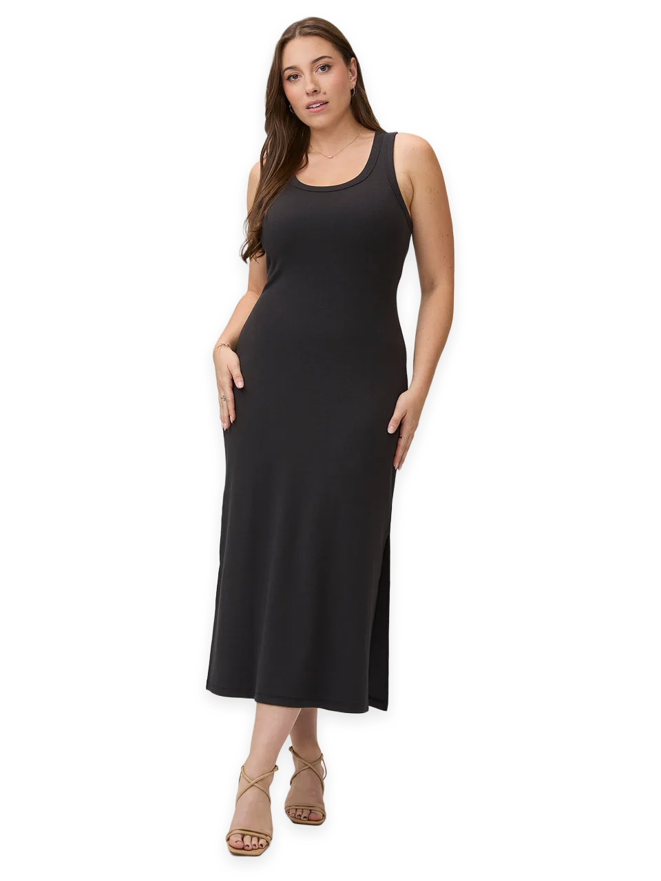 Fresh Clean Threads Black Ribbed Tank Dress