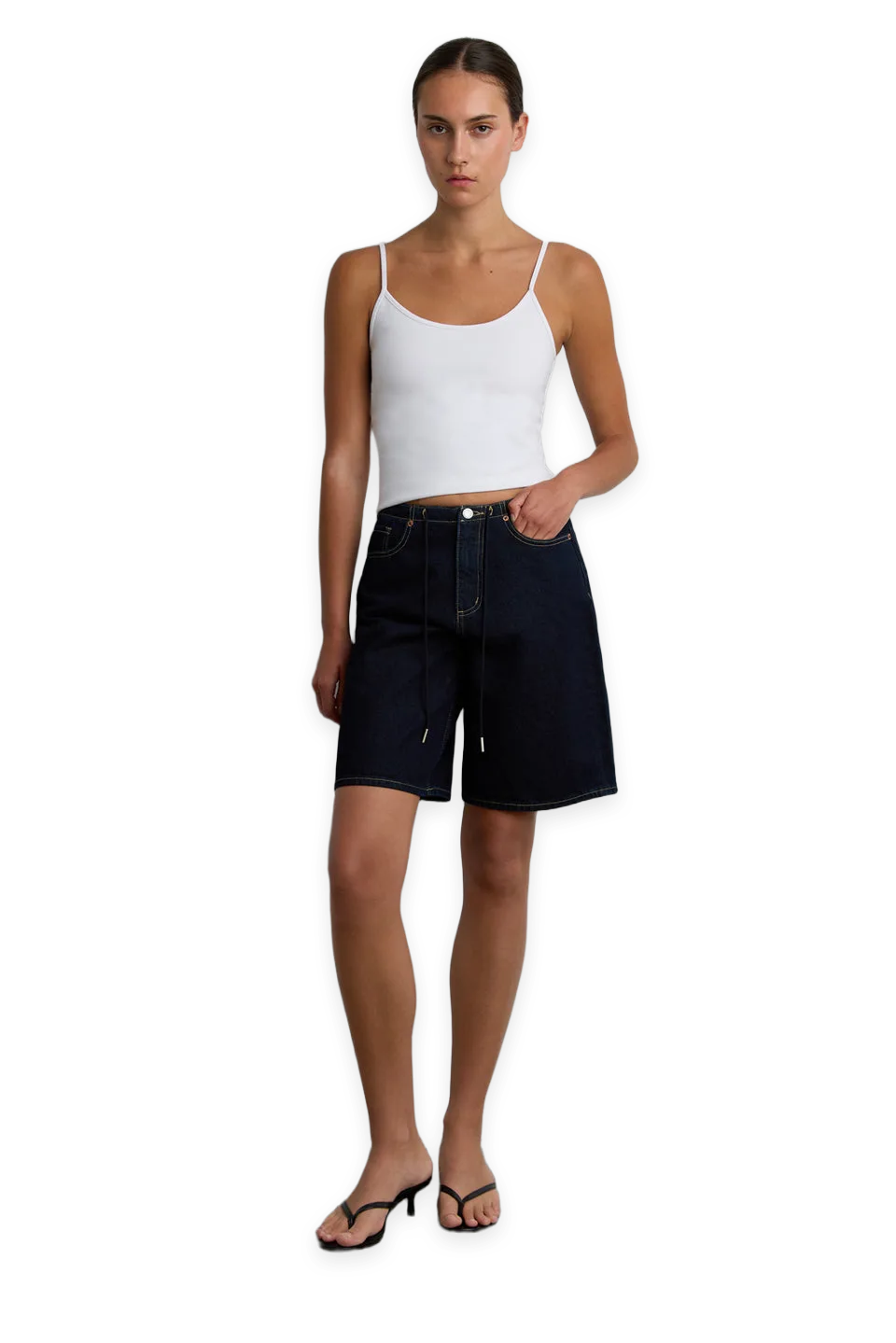 Oak + Fort DENIM JORT WITH DRAWSTRING WAIST