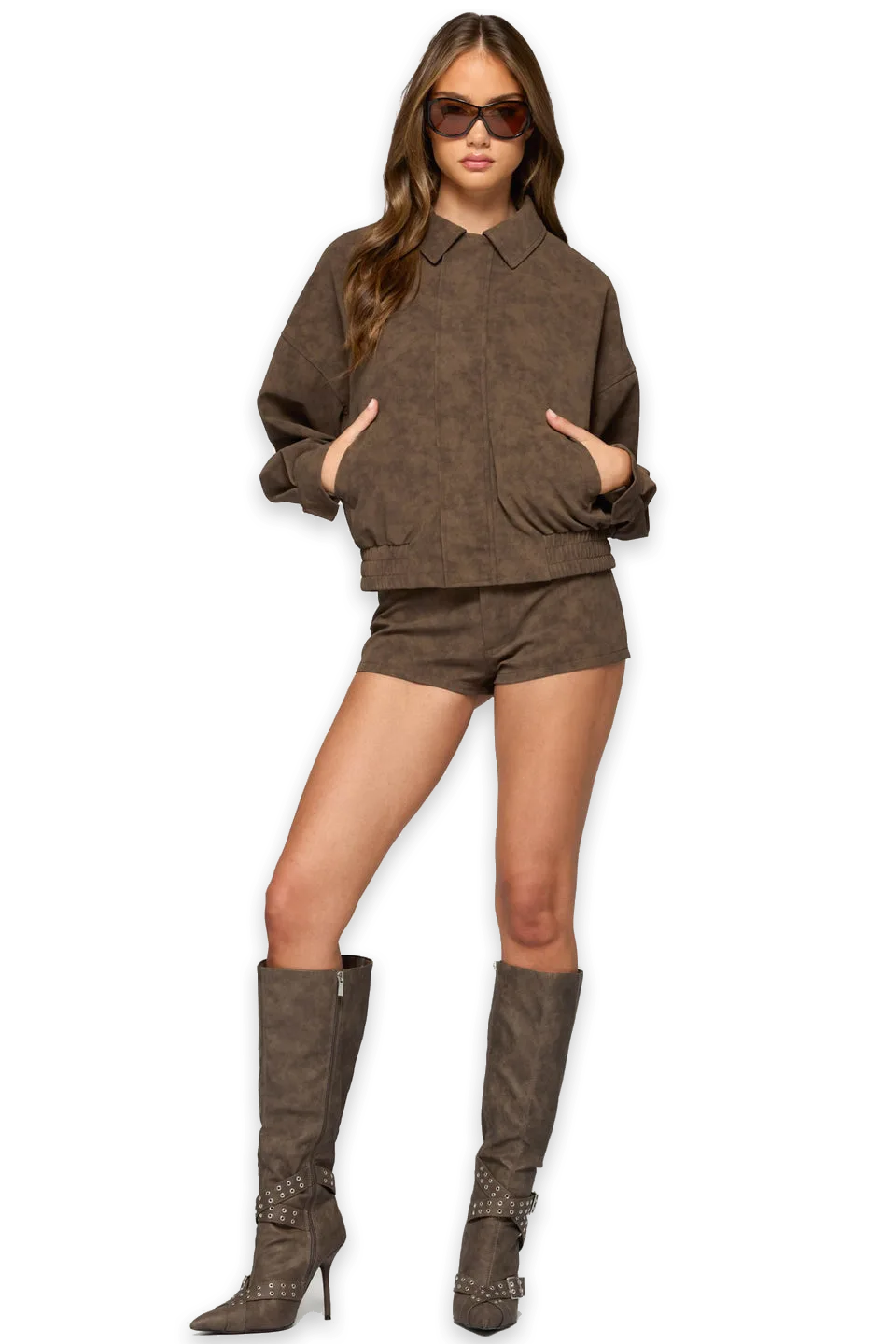 Edikted Rinnah Faux Suede Micro Shorts
