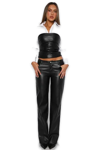 White Fox Hopeful For Today PU Pants Black